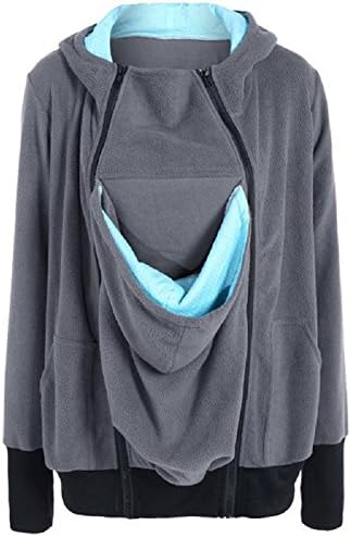 Rexury Women's Maternity Kangaroo Hoodie Fleece Sweatshirt Hoodie Coat Jacket For Mom and Baby Carrier,Light Grey,X-Large