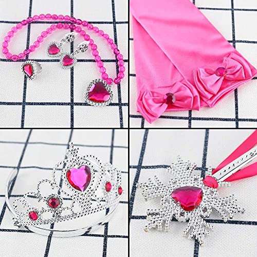 Shindel Red Princess Dress Up Accessories, 6PCS Princess Dress Up Childrens Crown Magic Wand Gloves Necklace Earring Set