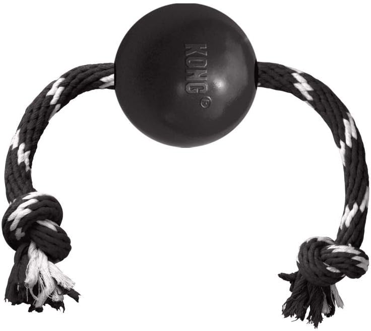 KONG Extreme Ball with Rope - Durable Natural Rubber Dog Fetch Toy with Rope for Easy Throwing - for Large Dogs Black - Image 3