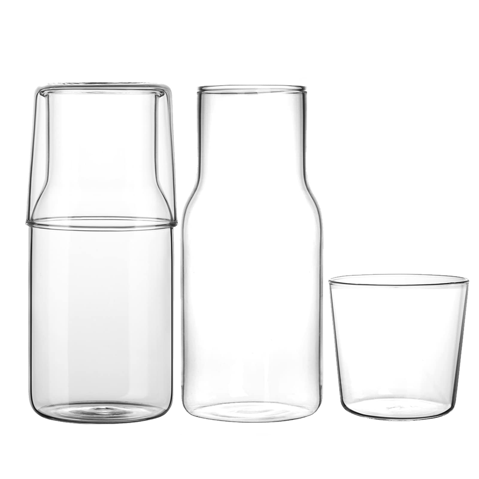 Hniuyun 4Pcs Bedside Water Carafe Set with Tumbler, 550ml Clear Glass Juice Water Pitcher, Glass Mouthwash Bottle for Kitchen, Bedroom or Bathroom