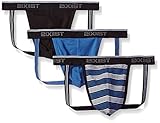 2(X)IST Men's Cotton Stretch 3 Pack Jock Strap, Multi Stripe/Black/Black/Blue, Small