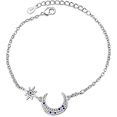 Dainty Star Moon Bracelets 925 Sterling Silver Crystal Cubic Zirconia Crescent Moon Chain Adjustable Necklace Bracelet Fashion Jewelry Gifts for Women