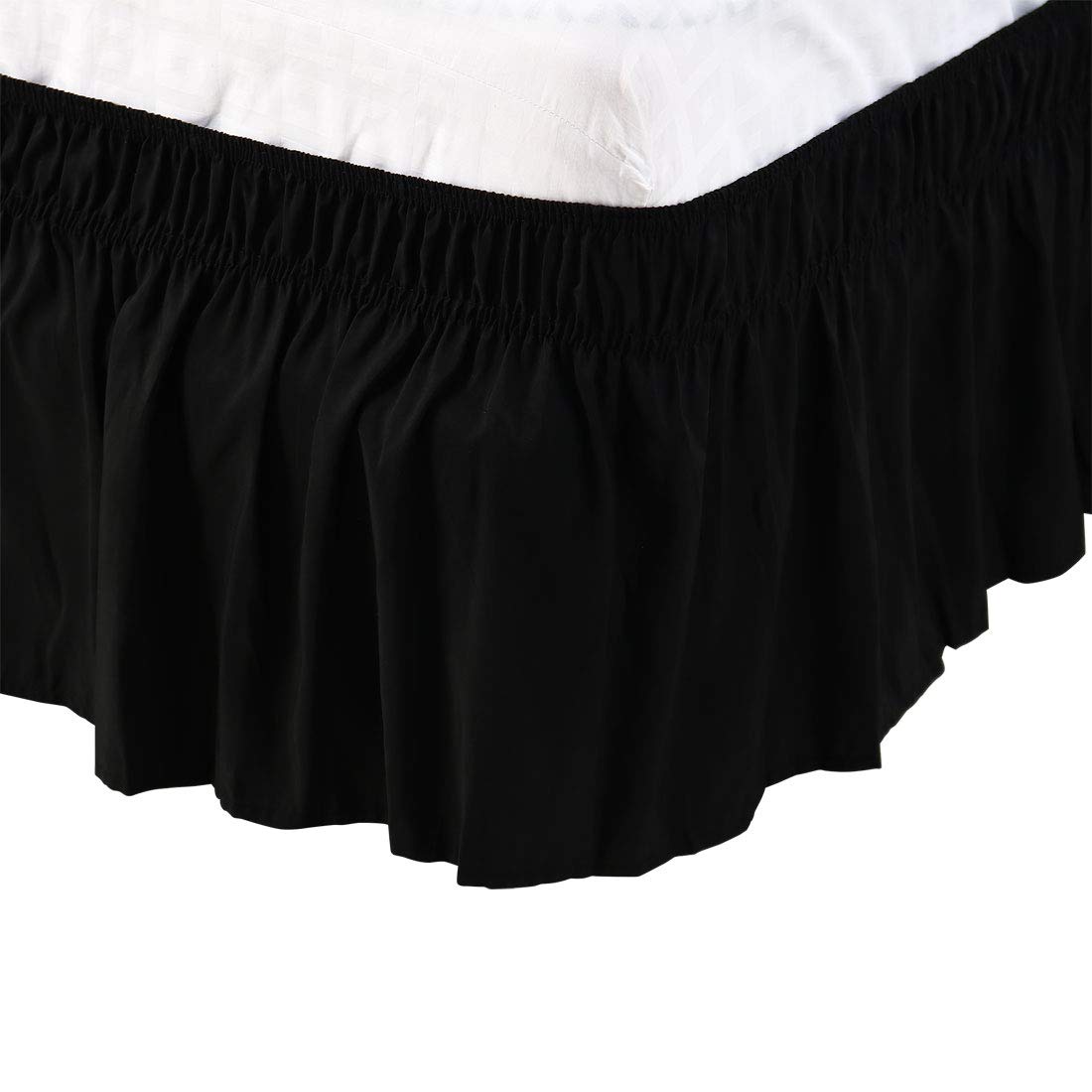 PiccoCasa Elasticated Bed Skirt Ruffled Bed Base Wrap Around Bed Valance Sheet, Brushed Microfiber Bedding Sheet Frame with 38cm Ruffle (Double, Black)