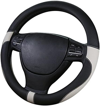 Yuting Microfiber Leather Universal Fit 38cm Black and Red /black and white/gray/beige Non-slip Car Steering Wheel Cover (grey)