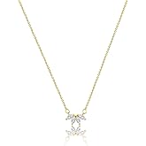 Kyerlyn Diamond Necklaces for Women, Dainty Leaf Necklace 14K Gold/Silver Plated CZ Heart Pendant Necklace Simple Flower Choker Necklaces Elegant Everyday Jewelry Gift