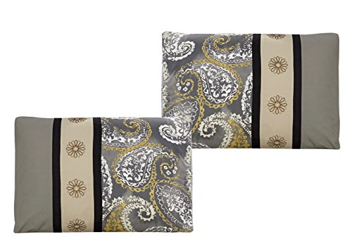 WPM 7 Piece Bedding set, Grey, Beige, Taupe Comforter with Accent pillows Bed in a Bag Paisley (Queen)
