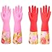 Dishwashing Gloves, Non-slip Household Kitchen Cleaning Rubber Gloves with Lining for Women (2-Pack)