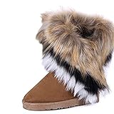 women winter warm high long snow Ankle boots faux fox rabbit fur tassel shoes