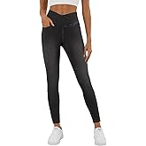 COPYLEAF Stretchy Jeans for Women Trendy Butt Lifting Leggings with Pockets Crossover Waisted Jeggings Pull on Skinny Jeans
