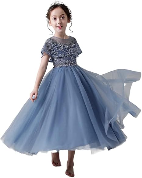 Amazon Godlovefull ロングドレス 子供ドレス フォーマル ワンピース キッズ服 子供服 女の子 ワンピース ブルー 子ども 発表会 七五三 舞台 結婚式 ピアノ 90 150cm ブルー 110 変身アクセサリー ホビー