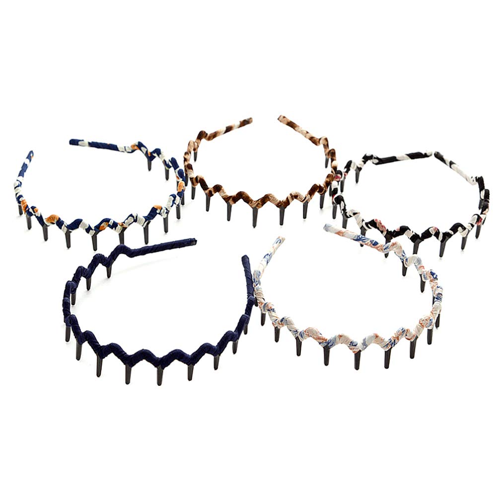 minkissy 5Pcs Teeth Comb Headbands Leopard Teeth Hair Hoop Plastic Sharks Tooth Hair Band Zig Headbands Anti-slip Hair Hoop for Men Women Girls