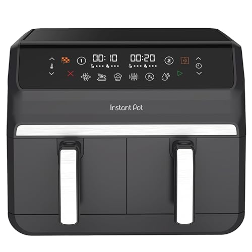 Instant Pot - Vortex Dual Air Fryer - Large 8L, Twin, Double 4L Basket, 8 in 1 - Food Dehydrate, Grill, Bake, Roast, Reheat, Non-Stick, Easy Clean, Dishwasher Safe, Electric - Truffle Grey