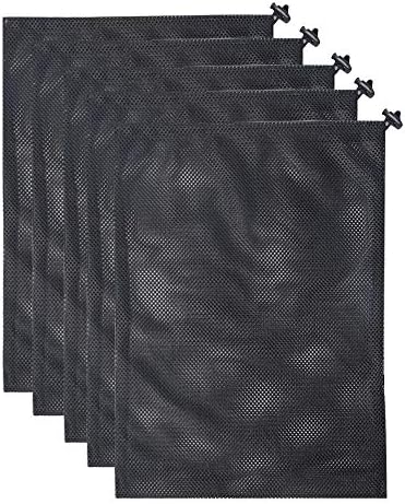 GHHJX 5 Pack Mesh Stuff Sack Nylon Mesh Gym Bag Multi Purpose Bag with Drawstring Lock Closure for Sports Including Basketball, Volleyball, Baseball, Swimming Gear or The Beach,14.2"x18.7"