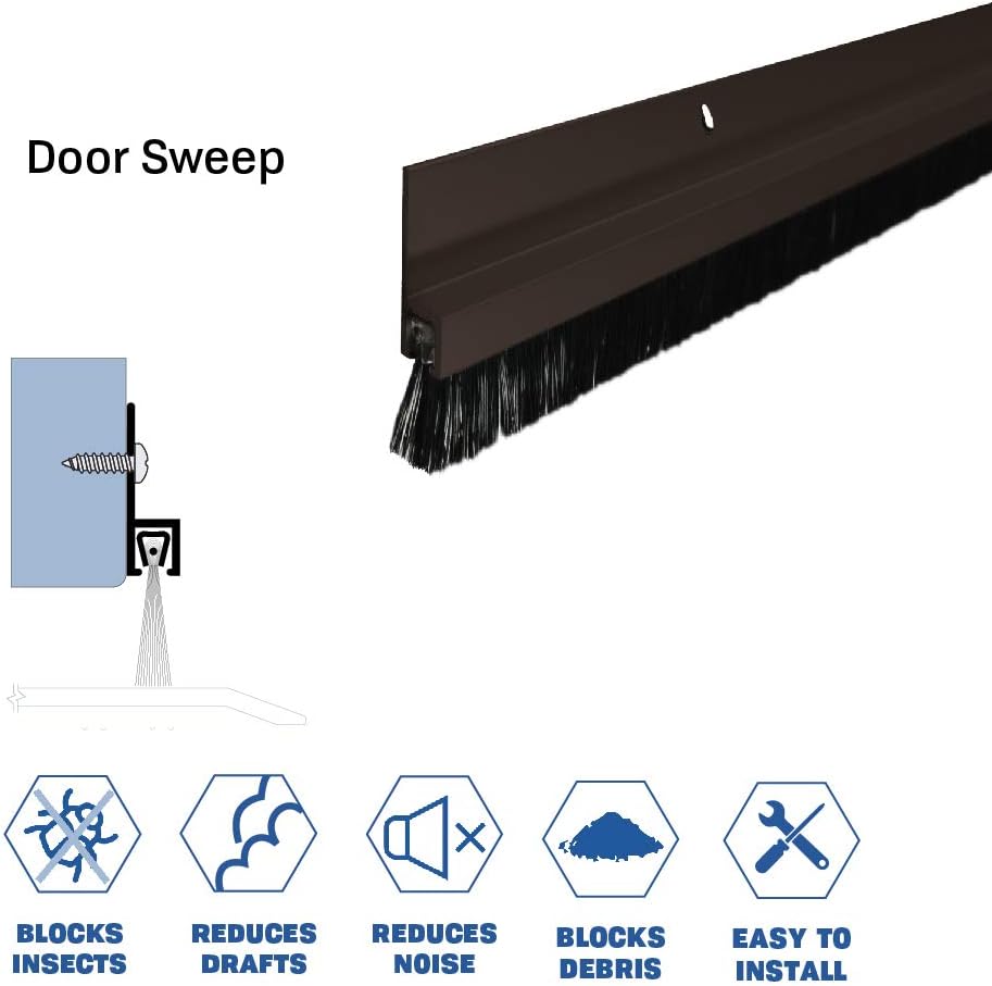 Dark Bronze/Aluminum Door Bottom Sweep with 5/8'' Nylon Brush (72918DB), SMS 6 x 1/2'' Supplied