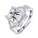FENDINA Womens Jewelry 18K White Gold Plated Cubic Zirconia Infinity Love Princess Cut Promise Eternity Ring Engagement Wedding Anniversary Band Her (9)