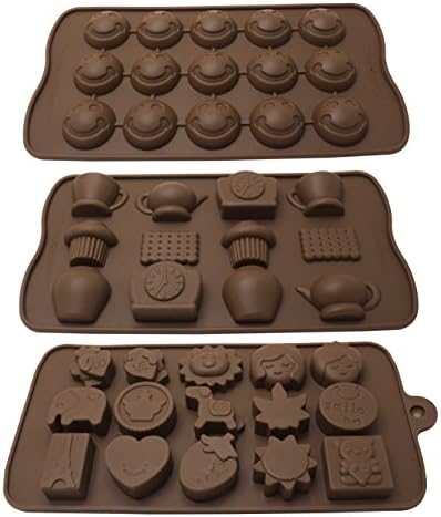 Homeish Silicone Moulds for Chocolate/Candy/Ice (Set of 3, Design 01, HMSH17-SILMLDS-SMLTEAACC3)