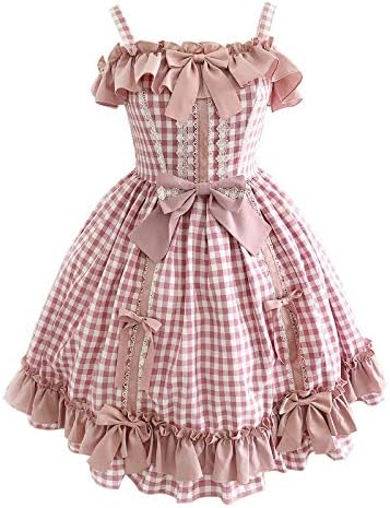 Amazon Cosloli 宮殿王女毎日スウィートロリータドレスヴィンテージレースちょう結び格子ビクトリア朝ドレスかわいいガールゴシックロリータ Jsk Cos ワンピース チュニック 通販