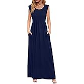 DB MOON Womens 2026 Maxi Dresses Empire Waist Long Summer Dress Casual Cap Short Sleeve Sundress with Pockets
