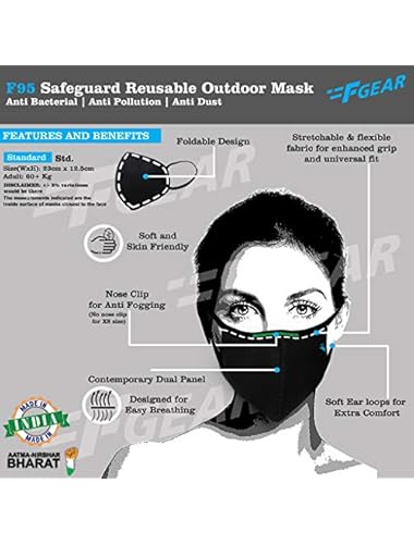 F Gear Standard Size Mask for Adult Color Black F95 Safeguard 7 layer ISO CE SITRA lab certified