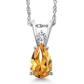 Gem Stone King 14K White Gold Teardrop Pendant Necklace for Women | 7X5MM Pear Gemstone Birthstone & Created Sapphire | 18 Inch Chain | Jewelry Gift for Her Mom Wife