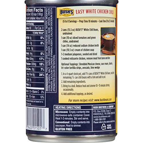 Amazon Com Bush S Best Canned White Chili Beans Pack Of 12 Source Of Plant Based Protein And Fiber Low Fat Gluten Free 15 5 Oz Grocery Gourmet Food