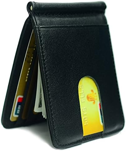 Leather Money Clip,Thin Leather Wallet, Men Credit Card Holder Front Pocket Wallet Men Black