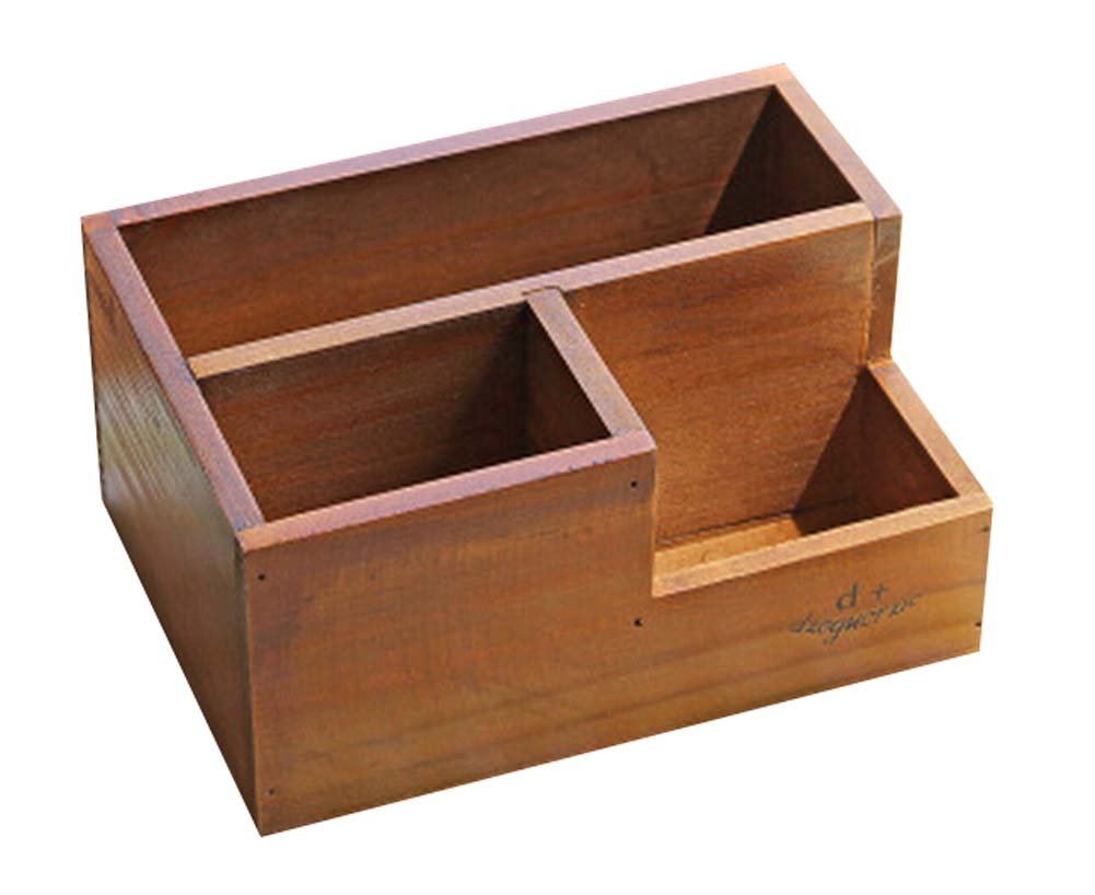 プラントポットのホームオフィスデスクデコレーション/ 3グリッド木製ポット   B01GE524NK