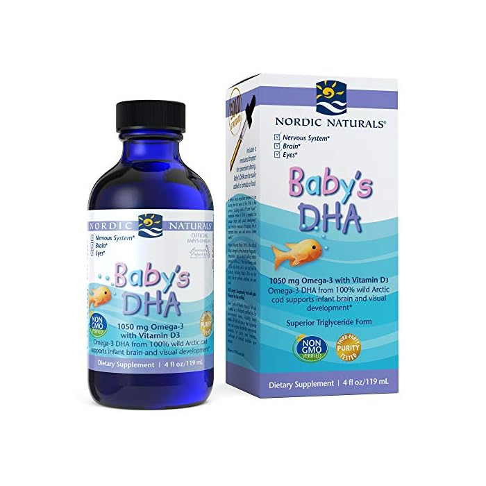 Nordic Naturals Baby's DHA Liquid - Omegas From Arctic Cod Liver Oil Support Brain, Vision and Healthy Development, With Vitamin A and Vitamin D3, 2 Ounce