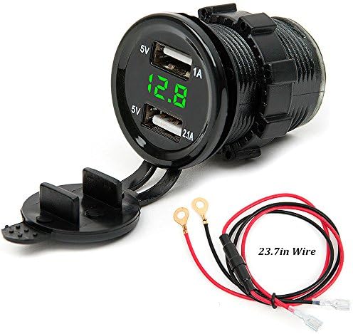 USB Charger Socket,BreaDeep 3.1A Dual Port Power Outlet with Voltmeter &amp; Wire Fuse for Car Boat Marine Motorcycle 12-24V