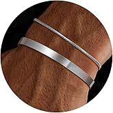 Moodear Stackable Bracelets for Men - Dainty 925 Sterling Silver/14K Gold Plated Cuff Snake Box Cuban Link Chain Bangle Bracelet Set Mens Jewelry