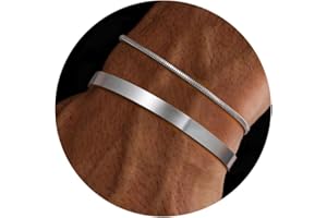 Moodear Stackable Bracelets for Men - Dainty 925 Sterling Silver/14K Gold Plated Cuff Snake Box Cuban Link Chain Bangle Bracelet Set Mens Jewelry