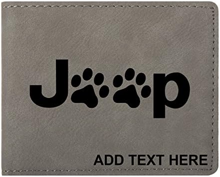 Personalized Engraved Jeep Paw Prints Synthetic Leather Wallet, Gray