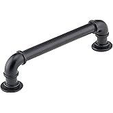 Rok Hardware Matte Black Industrial Pipe Style 5-1/32" (128mm) Center, 6 Inch Length, Black Kitchen Hardware for Cabinets, Fa