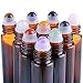 Pack of 10, 10ml Amber Glass Roll-on Bottles with Gemstone Roller Balls for Essential Oils-3 Dropper, 1 Opener Included