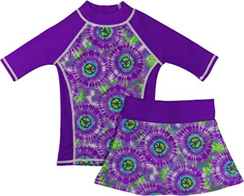 grUVywear Girls Rash Guard Sun Protective UV Swim Shirt & Bikini Swim Skirt Set