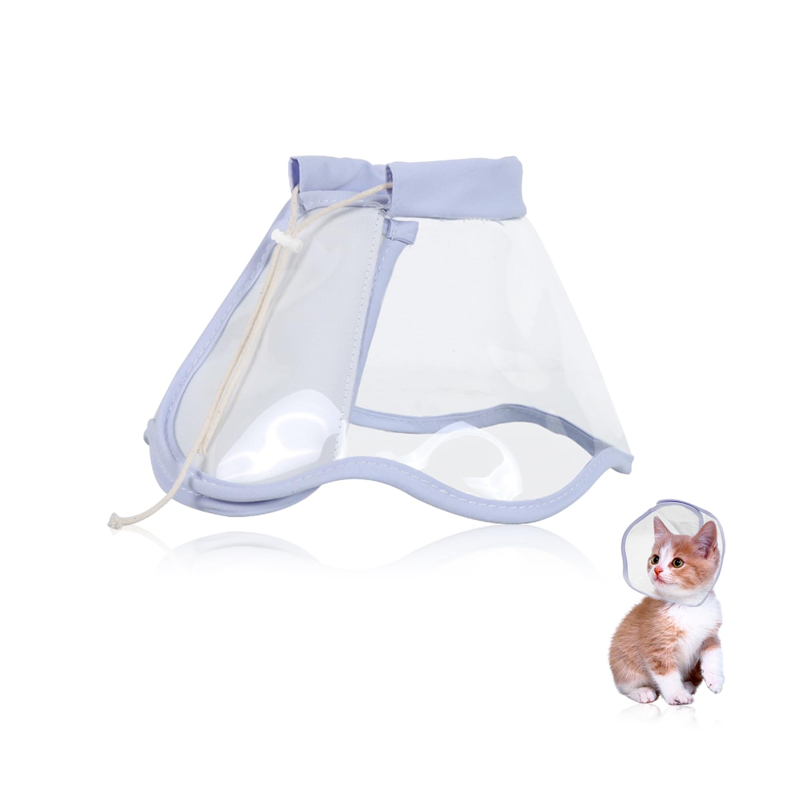Andiker Cat Cone Collar, Folding Adjustable Cat Recovery Collar with Drawstrings Lightweight Transparent Elizabeth Collar for Dogs and Cats Kittens to Stop Licking and Scratching (Purple, XS)