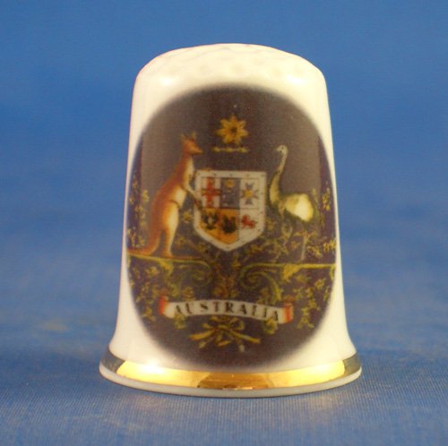 Porcelain China Collectable Thimble - National Emblem of Australia -- Free Gift Box