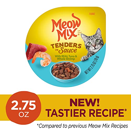 MEOW MIX TENDERS IN SAUCE WET CAT FOOD, TUNA & SHRIMP, 2.75 OUNCE CUP (PACK OF 12)