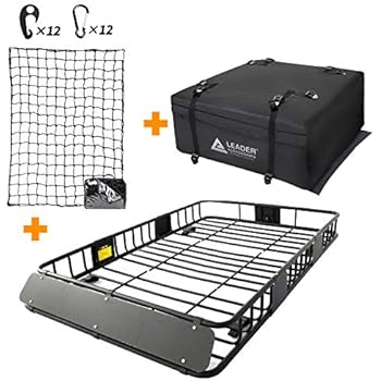 Leader Accessories Roof Rack Cargo Basket Set Car Top Luggage Holder 64x 39x 6 Waterproof Rooftop Cargo Carrier Bag 3 X 4 Super Duty Bungee
