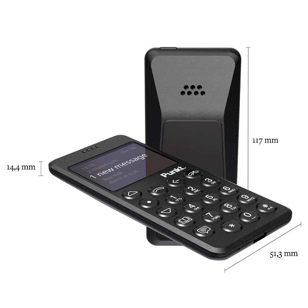 Punkt. MP02 4G LTE Minimalist Mobile Phone - Unlocked Cell Phone with Nano-SIM, Wi-Fi Hotspot, 2GB RAM+16GB Storage, Bluetooth, Digital Security, Multiband - Black