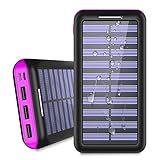 Battery Pack 24000mAh Solar Charger, ALLSOLAR Power Bank Portable Battery Charger with 2 Input & 3 Output, iSmart 2.0 Tech Fast Charging for iPhone, iPad, Samsung Galaxy and More - Purple