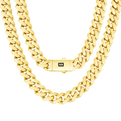 Nuragold 10k Real Yellow Gold Royal Monaco 11mm Miami Cuban Link Necklace (16