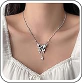 Erimberate Bohemian Onyx Butterfly Choker Necklace Teardrop Crystal Pendant Necklace Butterfly Satellite Chain Necklace Silver Cz Butterfly Collar Necklace Jewelry for Women