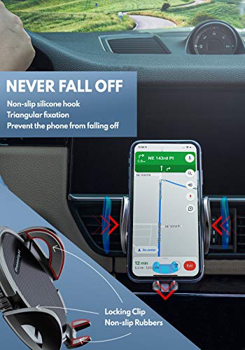 Phone Car Holder, DracoLight Car Phone Holder Mount, Universal Cell phone Holder Clip Mount Cradle for Car Air Vent Compatible iPhone 12/11 pro/XS/XR/X/8/7, samsung Galaxy, Pickup Truck vehicle