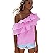 BEST Women's Sexy Striped Off Shoulder Ruffle Shirt Tops Blouses (L, Pink)