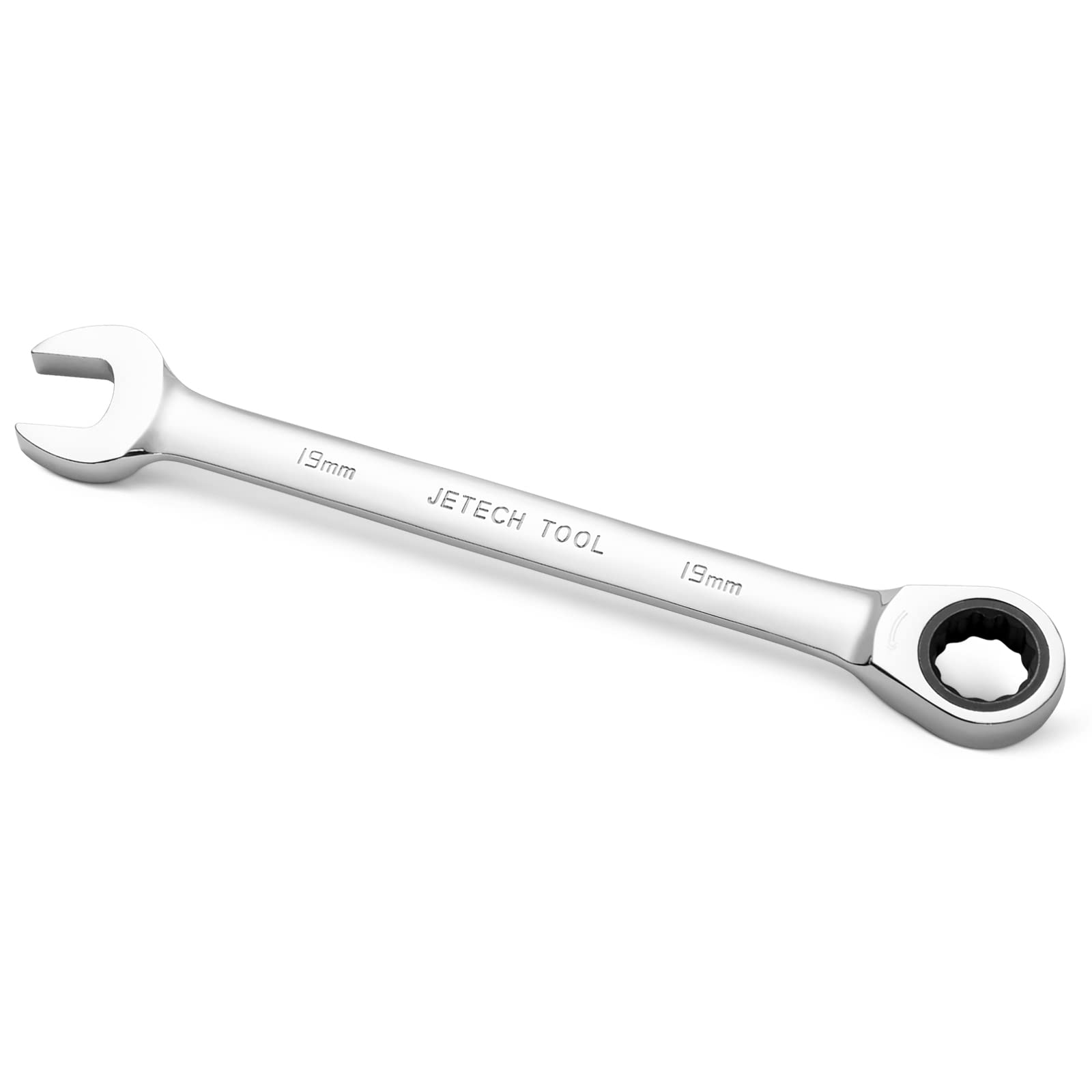 Jetech 19mm Gear Wrench - Metric Industrial Grade Cr-V Steel Ratcheting Combination Wrench, Ratchet Spanner in Polished Chrome Finish