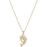 Naturepernulo Cubic Zircon Dolphin Pendant Necklace for Women 14K Gold Plated Fish Necklace Cute Double Dolphin Necklaces