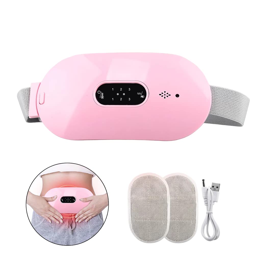 Portable Cordless Wireless Heating Pad for Menstrual Period Cramps, Electric Waist Belt Device, 3 Heat Levels and 3 Vibration Massage Modes, Back or Belly Heating Pad for Females (White)
