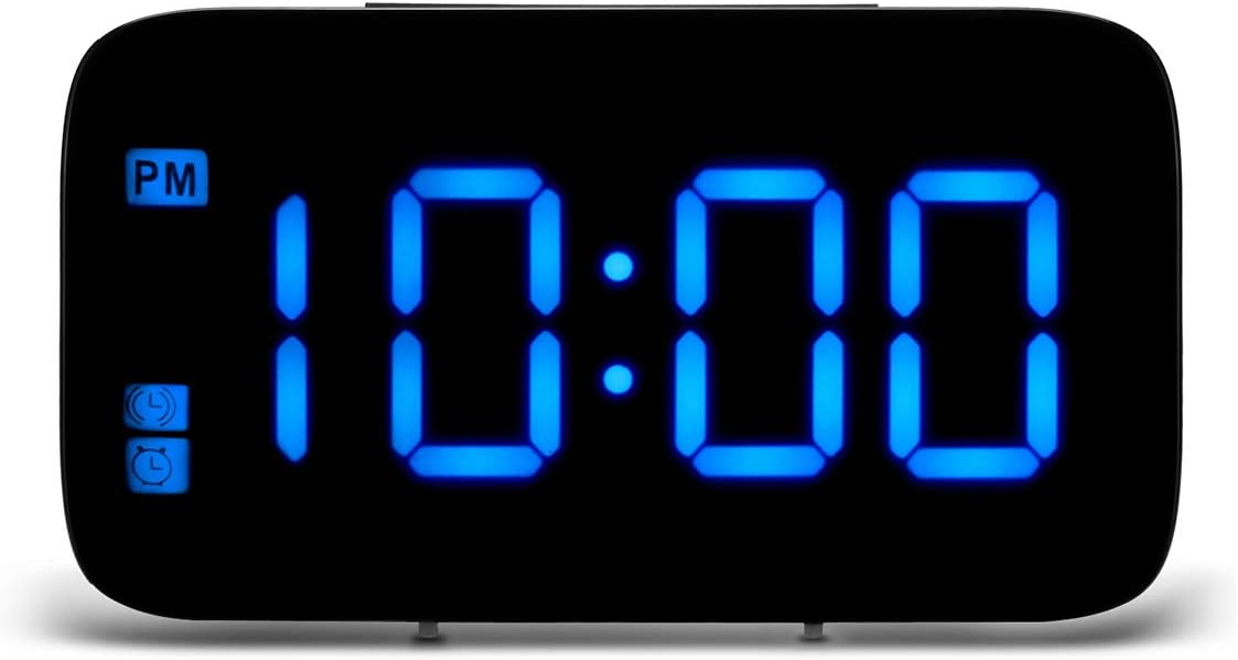 Réveil Numérique Grand écran LED - Fonction Snooze, Luminosité Réglable, 12/24h - Pour Table De Chevet, Bureau (alimentation USB Ou Piles) - 10