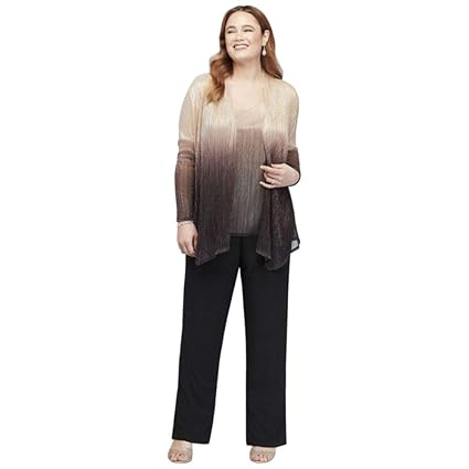 Buy David's Bridal Crinkled Ombre Plus Size Three-Piece Pantsuit Style 950136, Black, 24W at 